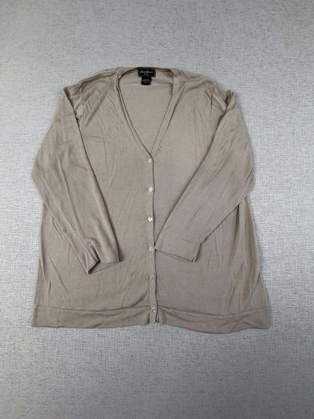Eddie Bauer Women’s XL 100% Silk Cardigan Beige Longline Button Front